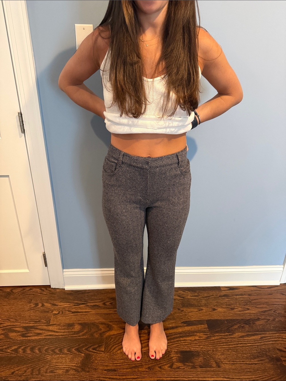 Womens theory Navy and Gray Herringbone Cropped Dress Pants